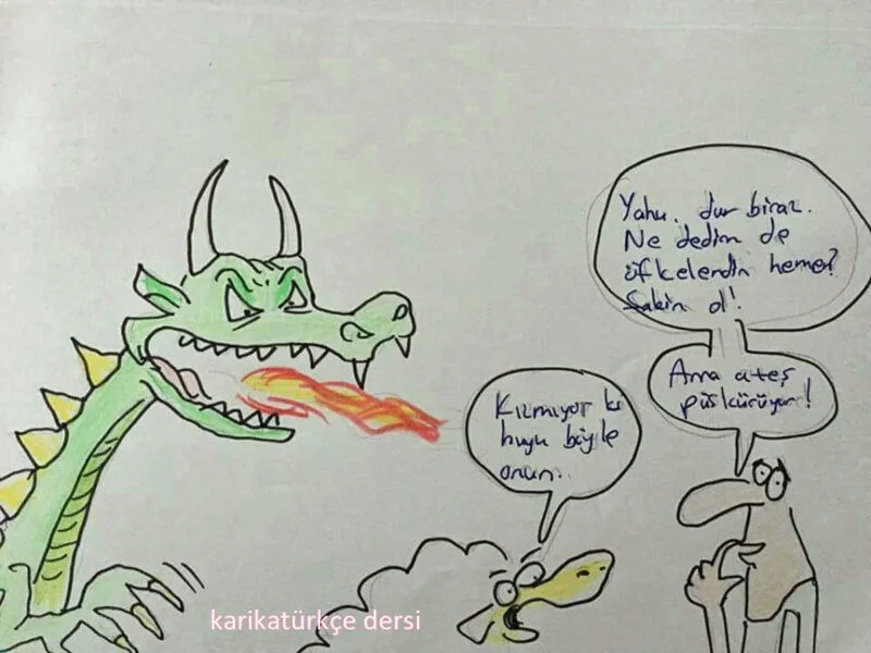 ateş püskürmek deyiminin karikatürü